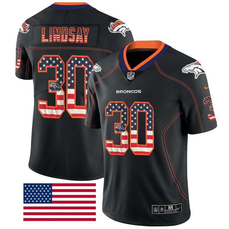 Men Denver Broncos #30 Lindsay Nike USA Flag Fashion Black Color Rush Limited NFL Jerseys->houston texans->NFL Jersey